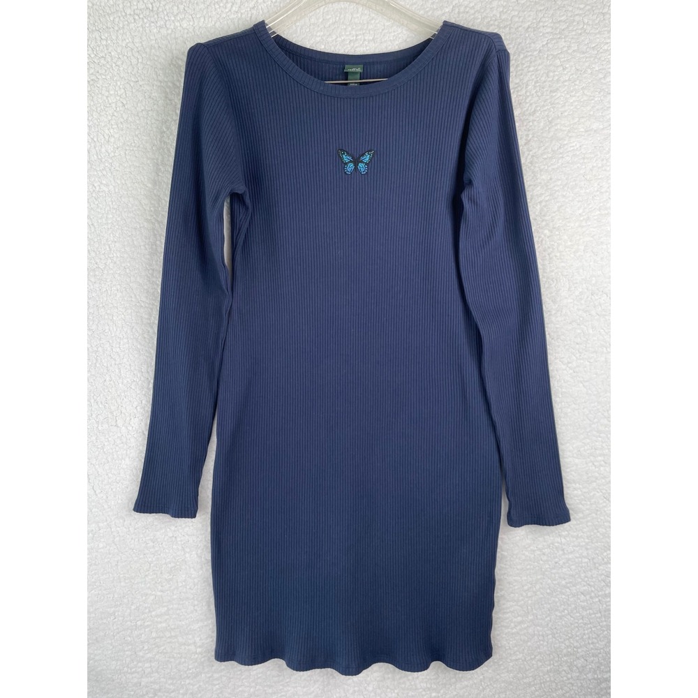 Wild Fable Navy Blue Ribbed Butterfly Embroidery Long Sleeve Mini Dress Mens M